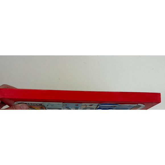 License Plate "Lauren" Folk Art Red Wood Backing Alaska - Picture 6 of 9